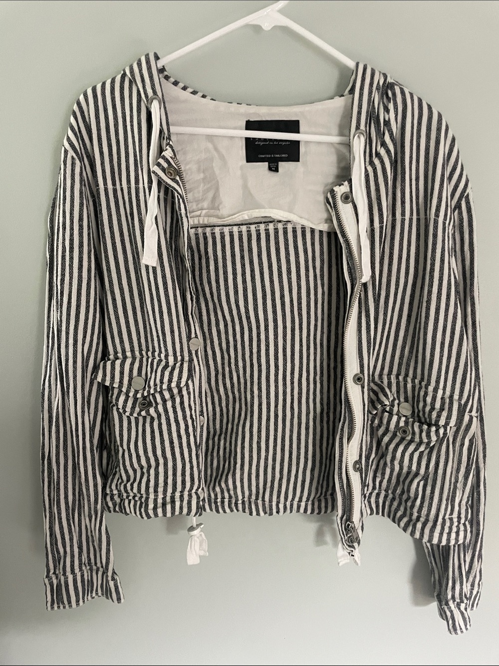 Sanctuary Striped Hooded Jacket - Black & White